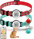 Smart QR Code Cat Collar 2-Pack - Digital Pet ID Tag with Breakaway Safety Design, Reflective Strips & Adjustable Fit for Lost Cat Recovery (Red & Green)