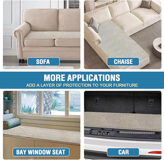 H.VERSAILTEX Plush Chenille Couch Cover for 3 Cushion Couch Anti Slip Washable Sofa Slipcovers Soft and Durable Furniture Protector for Dogs Cats Kids (27.5" x 71", Oatmeal)