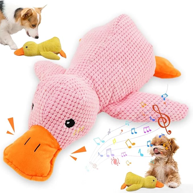 2025 Upgraded Dog Toys, New Durable Calming Duck Toys, Dog Toys for Aggressive Chewers with Soft Squeaker, Fun for Indoor Puppies and Senior Pups (Pink, XL-14.9 * 17.7in)