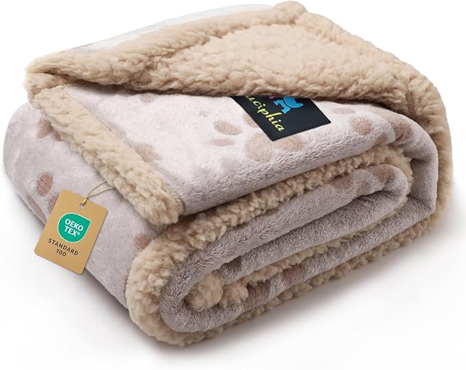 Luciphia Waterproof Pet Blankets Whith Paw Print for Couch Sofa Bed Cover, Liquid Pee Proof Soft Fluffy Dog Blanket Washable, Reversible Furniture Protection Puppy Cat, Khaki, X-Large（85" x 57"）