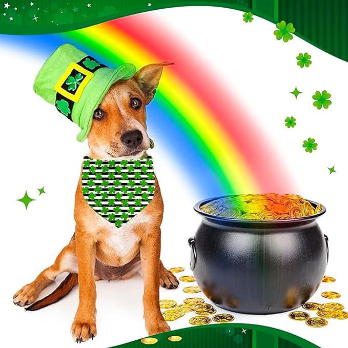 St. Patrick's Day Dog Bandana, 2 Pack Adjustable Holiday Party Pets Saint Patrick Day Bandana Lucky Triangle Bibs Cat Scarf Set