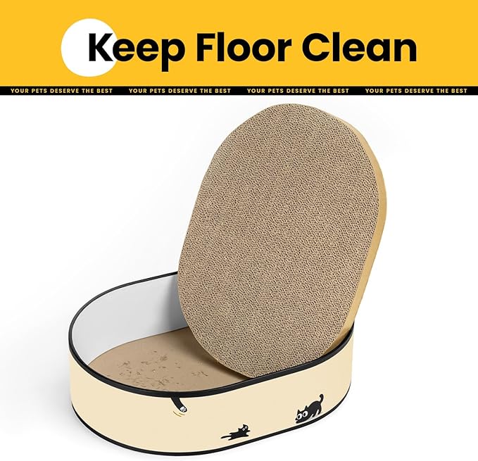 Cat Scratcher Box with 4 Cat Scratching Pads, Mess-Free Design, Refill Scratch Pad, Heavy Duty Corrugated Cardboard Lounger, DIY Stickers Decoration, for Multi-Cat Homes