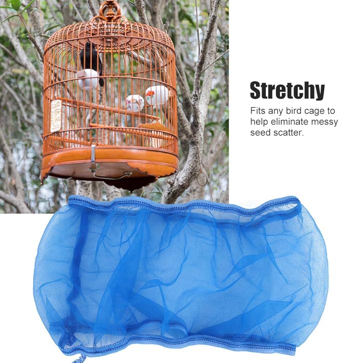 Alvinlite 2 Pieces Bird Cage Cover Seed Feather Catcher Birdcage Nylon Mesh Net Cover Soft Skirt Guard,Bird Cage Accessory(Blue)