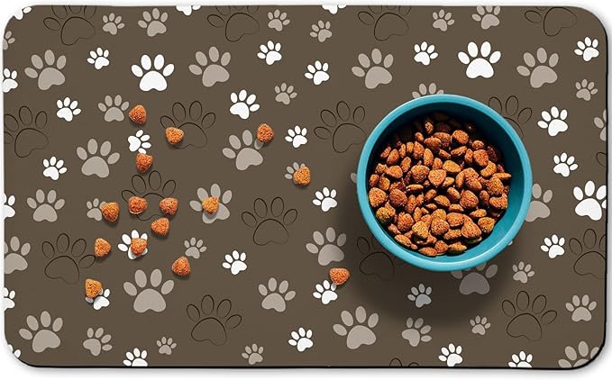 Dog Food Mat, Absorbent Water Bowl Mats Cat Pet Feeding Placemats Brown 24 * 32 inch