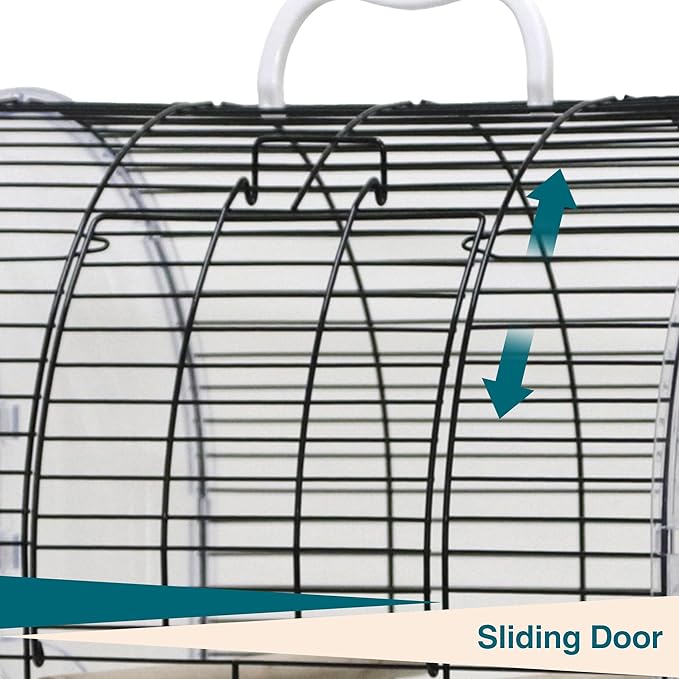 Travel Bird Cage Carrier, Portable Travel Parrot Cage with 2 Perches, 2 Food Bowls and Tray, Metal Parakeet Cages for Small to Medium Sized Birds Cockatiels Lovebirds Canaries Budgies