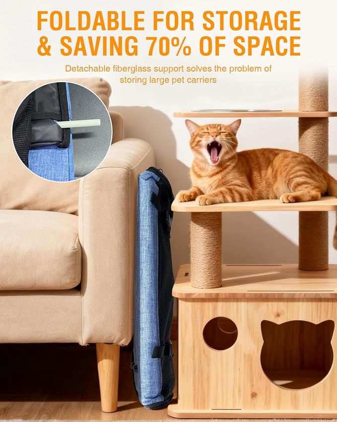 PETUX Large Pet Carrier for Large Cats ＆ Small Dogs - Up to 20Lb, Top and Side Entry, 4 Side Breathable, Foldable Soft Cat Travel Carrier with Safety Car Seat Buckle and Anti-Scratch Mesh - Blue