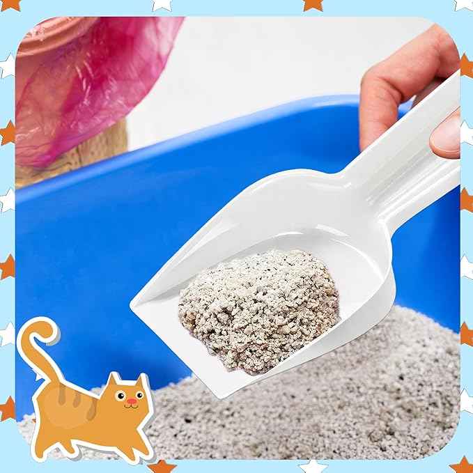Bokon 6 Pack Disposable Cat Litter Scoop with Wide Slats Plastic Travel Kitty Poop Scooper for Cat Rescue Center Temporary Use When Traveling with Pets(White)