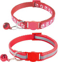 2 Pack Breakaway Cat Collars with Bells, Reflective Design and Claw Print Design, Safety Buckle, Adjustable 7.5-12.5 Inches for Kittens & Cats (Red)