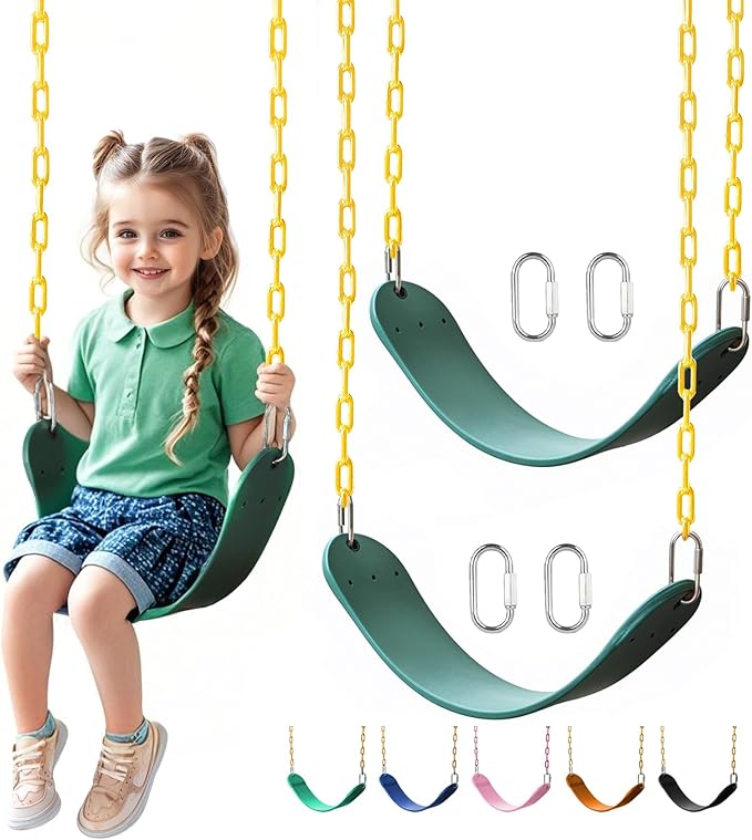 little dove 2 Pack Heavy Duty Swing Seats with 66" Rust-Resistant Chains, Swing Set Accessories Replacement with Quick Links, Kids Swings Supports 330 lbs for Outdoor Playground Trees, Green