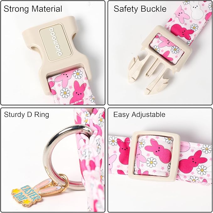 DOGWONG Easter Dog Collar, Cute Pink Easter Bunny Pet Collar Durable Holiday Girl Boy Adjustable Cotton Dog Collars for Puppy Small Dogs,XS Visit The Elegant Little Tail Store