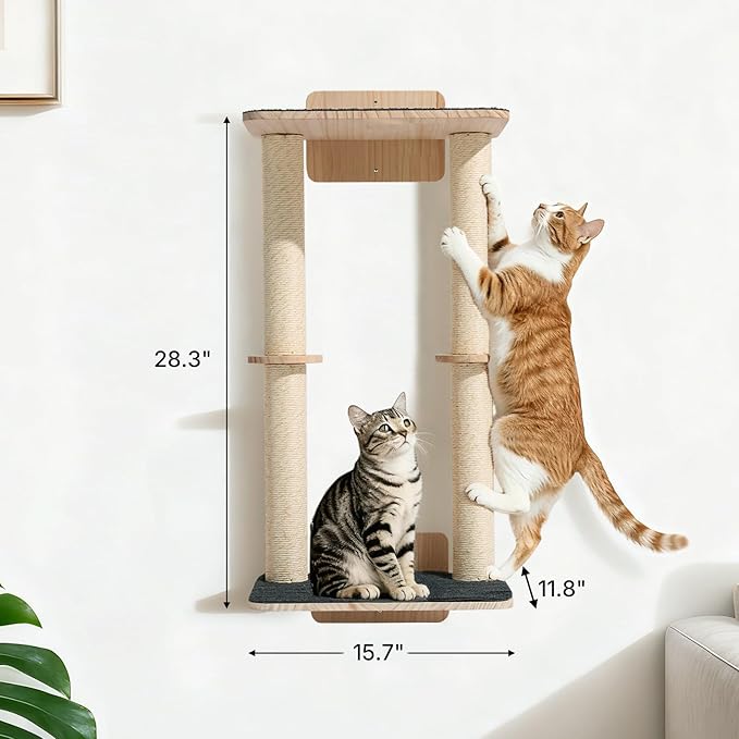 Veehoo Cat Wall Shelves, 28.3" Cat Wall Climber with Dual Sisal Scratching Posts and Carpeted Perch, Cats Wall Scratcher Furniture for Climb, Play and Rest
