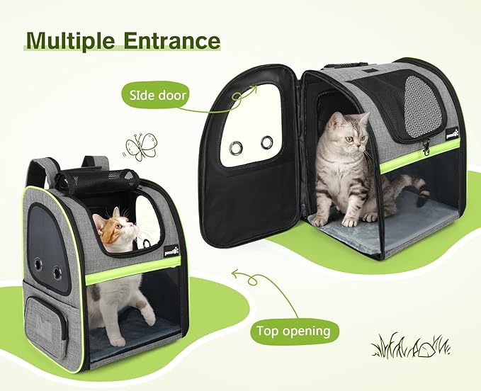 Pecute Pet Carrier Backpack, Cat Backpack Carrier, Expandable with Breathable Mesh for Small Dogs Cats Puppies, Dog Backpack Carrier for Hiking Travel Camping Outdoor, Hold Pets Up to 18 Lbs