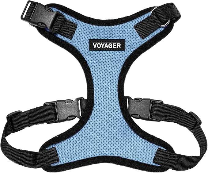 Voyager Step-in Pet Harness - All Weather Mesh, Adjustable Step in Harness for Cats and Dogs by Best Pet Supplies - Baby Blue/Black Trim, L