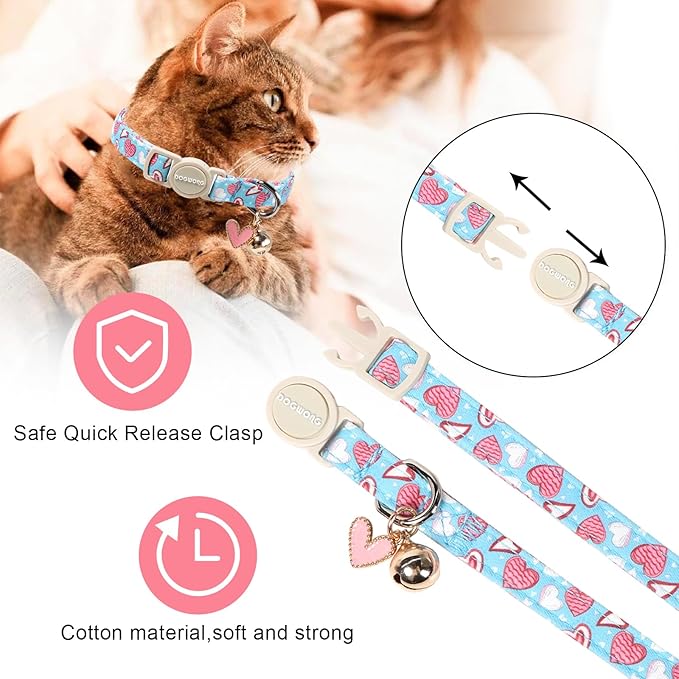 Cat Collar,2 Pack Valentines Day Cat Collar Breakaway,Safety Adjustable Collars with Bell for Kitten，Adjustable 7-12 Inch,Pet Supplies Accessories