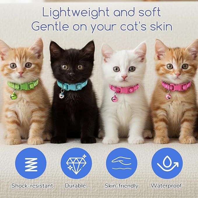 Breakaway Cat Collars with Bells, 16 PCS Breakaway Cat Collars Reflective Safety Kitten Collar Adjustable for Cats Small Dogs, Mixed Colors