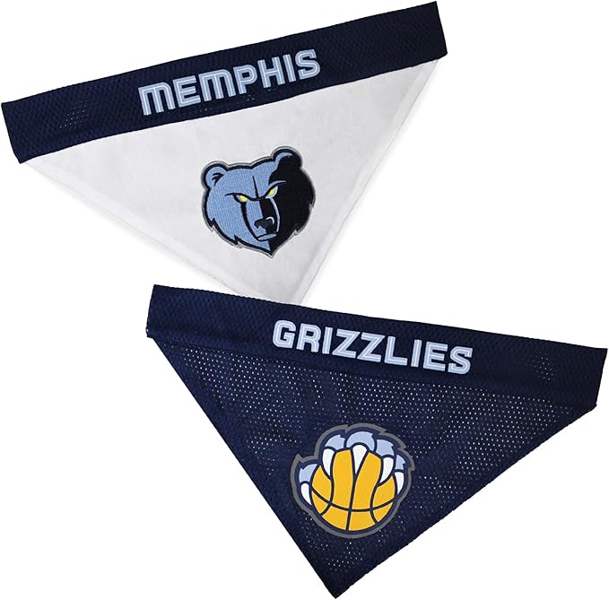 Pets First NBA Dog Bandana - Memphis Grizzlies Reversible Pet Bandana. 2 Sided Home & Away Sports Bandana with a PREMIUM Embroidery TEAM Logo, Small/Medium