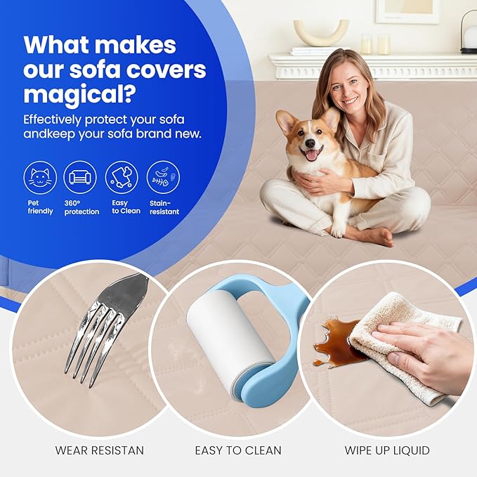 Waterproof Couch Covers for Pets, Waterproof Dog Bed Cover, Anti-Slip Soft Dog Blankets, Couch Cover for Dogs Washable, Pet Blanket for Puppy Large Dogs Cat (82x120 Inch, Beige)