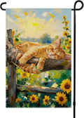 Spring Summer Garden Flag 12x18 inches Double Sided Sleeping Orange Tabby Cat Banner for Porch Yard Patio Spring Summer Home Decorations