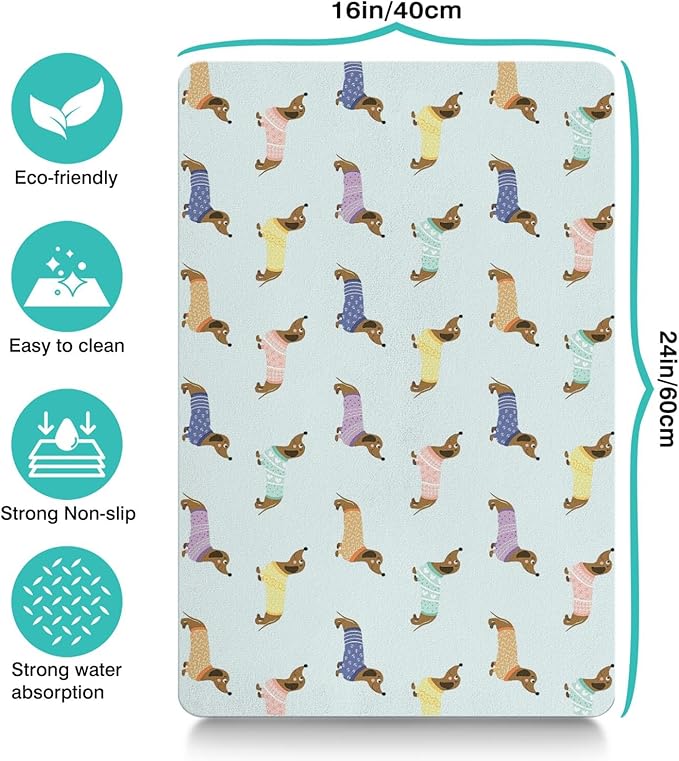 Dachshund Dog Food & Water Mat, Pet Feeding Mat for Floor Non-Slip Waterproof, Super Absorbent Cat Bowl Mat, Easy to Clean Eco-Friendly Durable Pet Placemat,16" × 24"