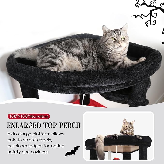 Globlazer Gothic Heavy Duty Cat Tree, 74in Sturdy Goth Cat Tower for Large Cats Adult Big Cat Tree with 7 Scratching Posts, 2 Padded Spacious Condos, 2 Hanging Baskets, Enlarged Perch, S74, Red Black