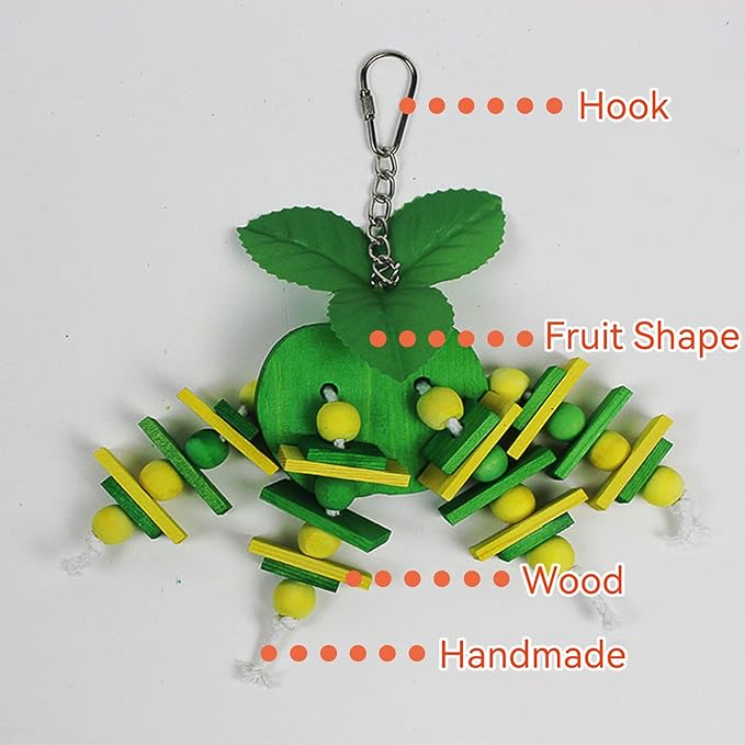 JSLZF Bird Chewing Toy for Parrot Cockatiel Conure Wood Block Cage Hanging Foraging Budgie Bite Toy for Parakeet Small (4PCS Fruit Shape)