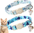 ARING PET 2 Pack Cat Collars-Cute Breakaway Cat Collar with Bell & Pendant, Adjustable Blue Whales&Dinosaur Pattern Kitten Collars with Safety Buckle for Girl and Boy Cats