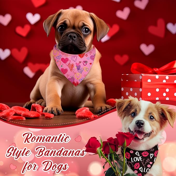 Abbylike 50 Pcs Valentines Day Dog Bandanas Bulk Red and Pink Bandanas for Dogs Triangle Kerchief Bibs Scarf for Pet Romantic Costume Photo Props Accessories Pet Shops Groomers (19.7 x 13.8 x 13.8)