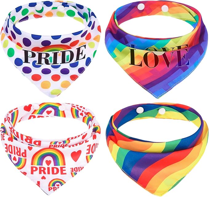PAWCHIE 4 Pcs Dog Bandanas Gay Pride Rainbow Bandanas, Rainbow Scarf for Boy and Girl, Colorful Pet Triangle Scarf Bibs, Adjustable with Two Snaps - Kerchief Set Accessories for Dogs Puppy Cats, S