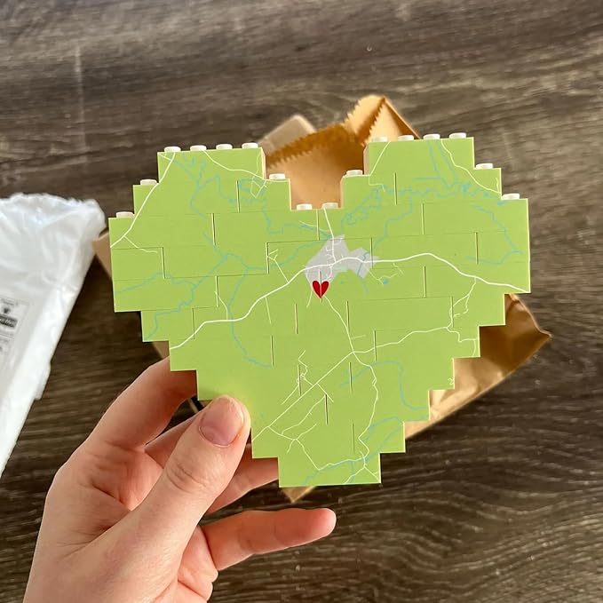 NAZENTI Personalised Map Print Heart Building Block, Engaged, Wedding Present, Anniversary, Romantic, Valentine Keepsake gifts for Couple Family Besties, New Home Jigsaw, Romantic Home Decor for Him