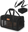 PETUX Airline Approved Pet Carrier - 17x11x9.5 in, Underseat, Top & Side Entry, Soft Sided Cat Dog Carrier for Small Cat & Dog Up to 12 lbs with Anti-Scratch Mesh & Litter Box for Travel & Vet - Black