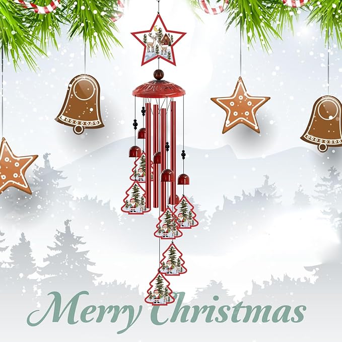 Christmas Wind Chimes for Outside, 35'' Metal Christmas WindChimes Gifts for Women/Men, Decoration for Outdoor, Home, Garden, Patio, Backyard