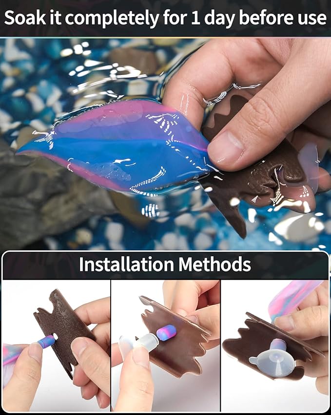 Uniclife Betta Leaf Hammock Soft Aquarium Rest Bed Fish Breeding Playing Pad with Suction Cup and Lifelike Bark Ornament Colorful Silicone Decoration for Fish Tank Landscape, 2 Pack