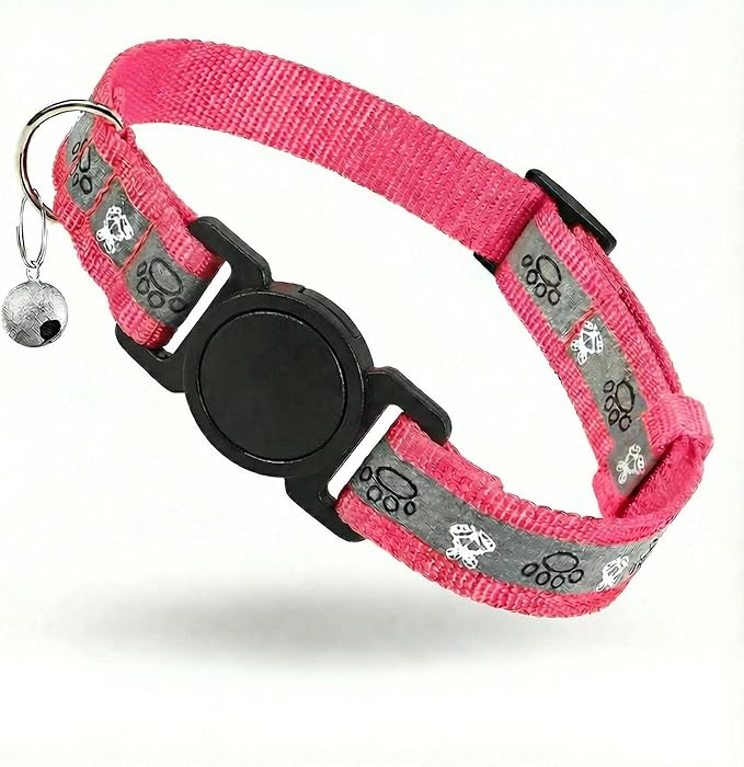 Cat Collar Breakaway, Reflective Kitten Collar with Bell, Safety Buckle Kitten Collar, Lightweight, Adjustable, Comfortable, Suitable for Boy Girl Cats (7"-13") Hotpink