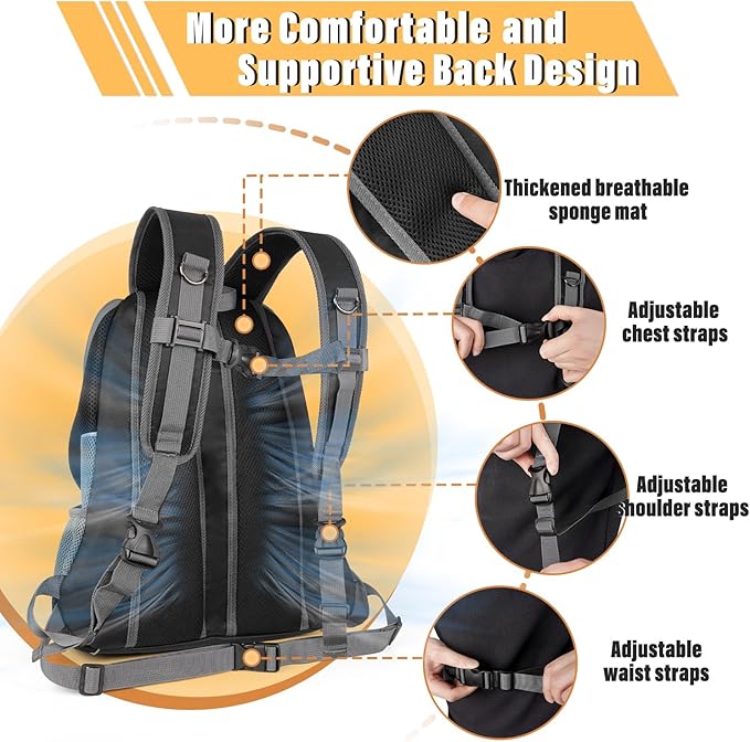 YUDODO Dog Front Carrier Backpack, Adjustable Breathable Pet Carrier for Small Dogs Cats, Ventilated Puppy Back Pack with Safety Belt, Lightweight Doggy Backpack for Hiking Outdoor (Black, L)