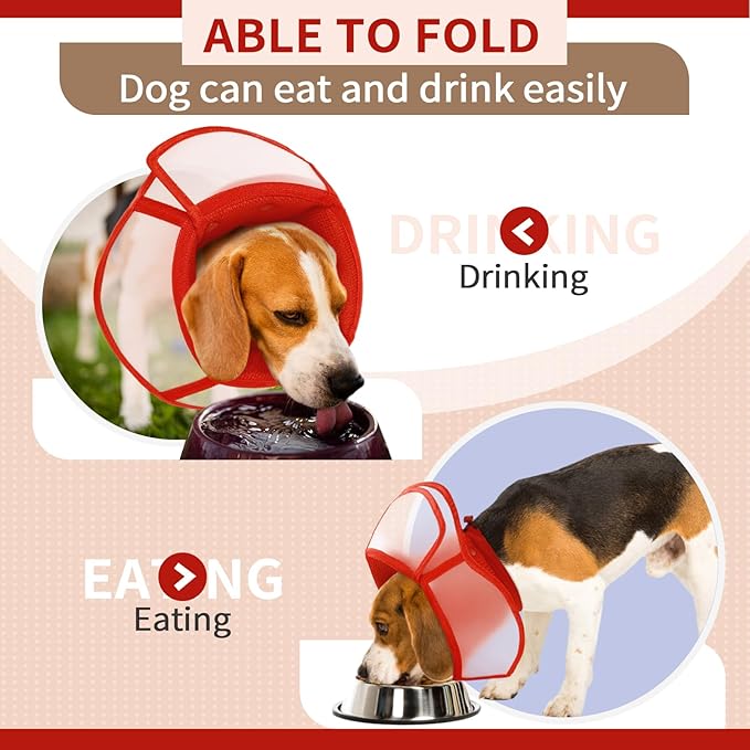 Allroaring Dog Cone Alternative, Soft Dog Cones for Large Dogs, Adjustable Doggie Recovery Cone Collar Comfy Pet Elizabethan Collars to Stop Licking for Wound Healing Care Spay Neuter, Red L