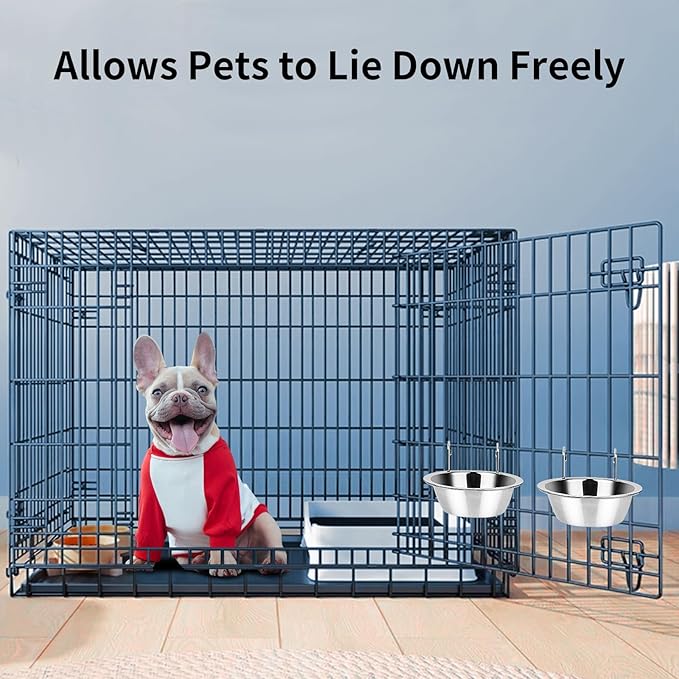 2PCS Kennel Water Bowl Hanging, Stainless Steel Puppy Bowls for Small Dog Cage, Kennel, Crate, Catio Accessories, Dog Crate Water Bowl Dish Feeder Food Holder No Spill (20oz/2.5cups)