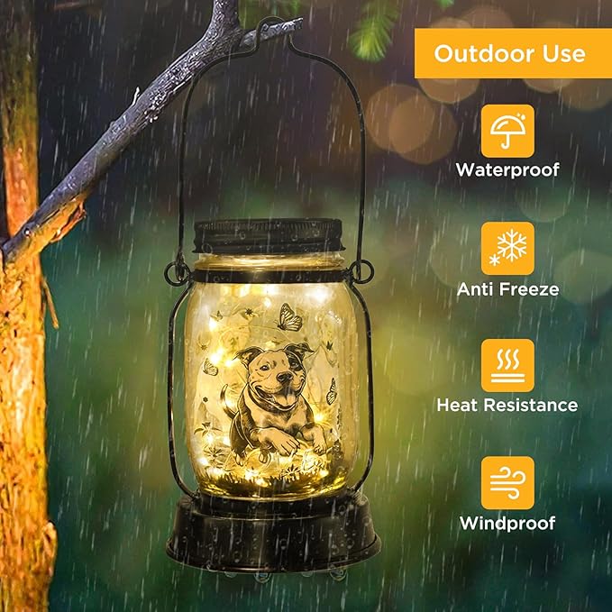 Pit Bull Gifts for Women/Men Pit Bull Solar Lanterns Mom Birthday Pibble Dog Lovers Lantern Pet loss Animal Bully Memorial Lights Solar Garden Decoration for Yard, Patio,Backyard,Porch Torches
