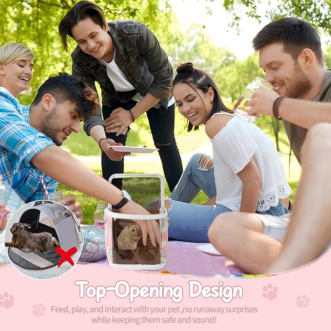 Guinea Pig Carrier Bag with Water Bottle，Travel Portable Small Animal Carrier Sling Pouch, Clear Window Carrier Backpack for Hamster Bunny Gerbil Hedgehog Sugar Glider Lizard Bird.(Pink)