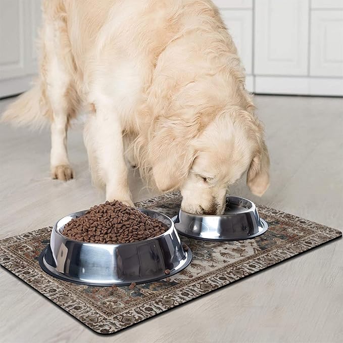 2 Pack Dog Food Mats for Floors, Absorbent and Quick-Drying Pet Cat Food Mat,Anti-Fouling and Easy-to-Clean Pet Feeding Mat,Dog Bowl Mat for Messy Drinking Water Bowls.12 x20+18"x24", Bohemia Style