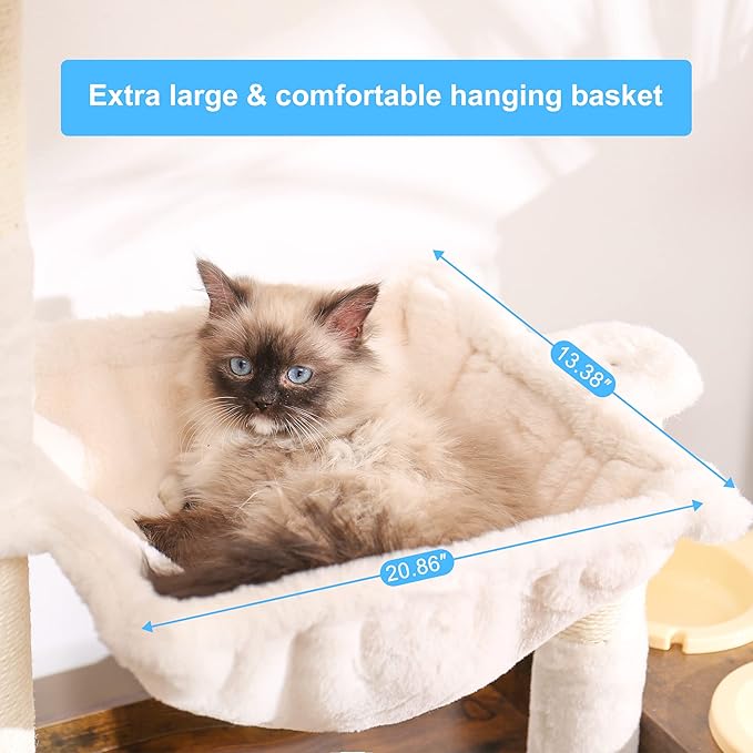 Hey-brother Cat Tree with XL Litter Box Enclosure, All-in-one Cat Tower for Indoor Cats with Large Hammock, Bed, Food Station, Scratching Posts, Modern Style Pet Furniture, Rustic Brown MPJ101SR