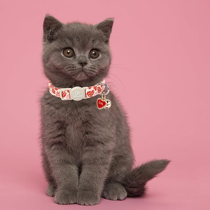 Cat Collar, 2Pack Valentine's Day Cat Collars-Cute Breakaway Cat Collar with Bell & Pendant, Sweet Heart Kitten Collars Pink Hearts with Safety Buckle for Girl and Boy Cats, 7-12Inch
