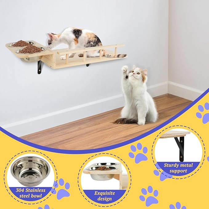 Cat Wall Shelves - Stable & Safe 5 in 1 Cat Walls Furniture Set, Wooden Kitten Climbing Wall with Bridge Ladder & Wall Steps