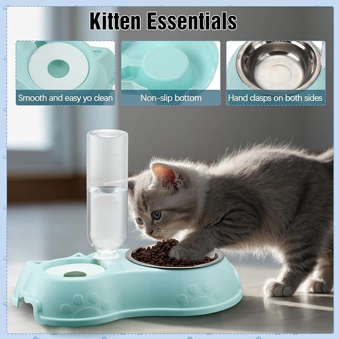 Eccliy Kitten Starter Kit, 10 Pcs Cat Starter Kit for Indoor Cats Kitten Essentials Includes Litter Box, Pet Toy, Folding Carrier, Climbing Frame, Mat, Collar, Automatic Food Bow(Classic,Blue)