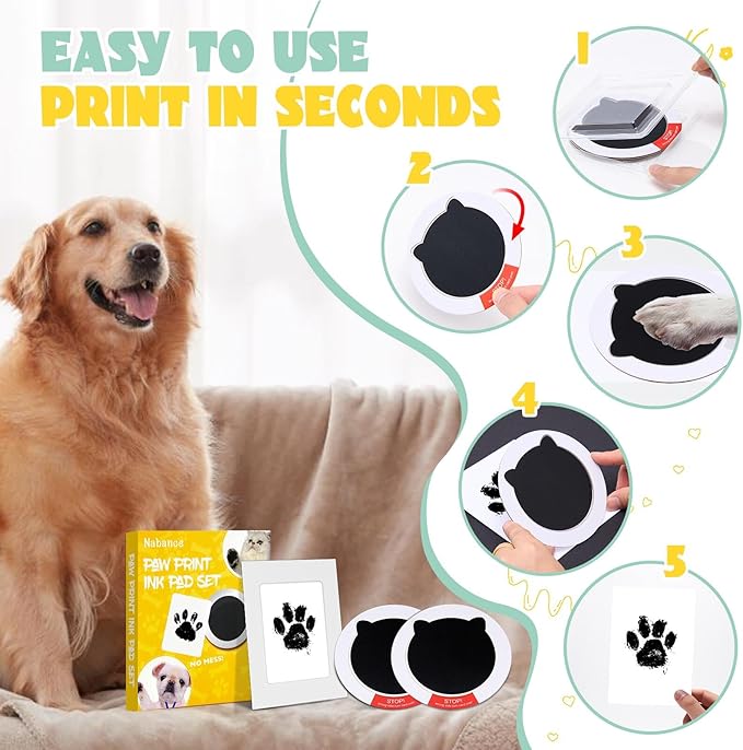 Nabance Inkless Paw Print Kit for Dogs, Cats with 3-Pcs Owl Ink Pad & 2 Paper Frame, Clean Touch Dog Nose & Baby Handprint Kit, Pet Paw Print Impression Kit, Keepsake Gifts for Pet Lovers, New Moms