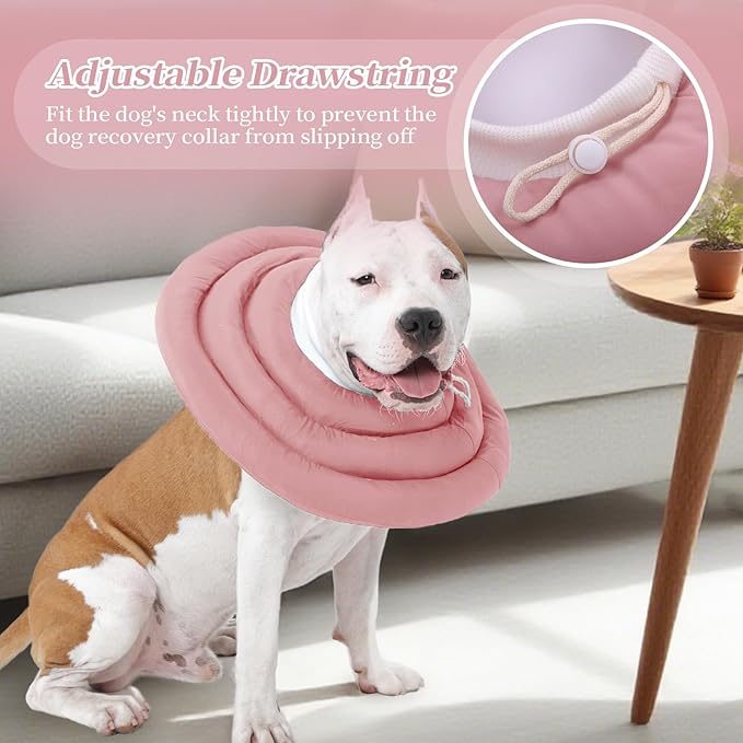 IDOMIK Dog Recovery Collar, Waterproof Soft Dog Cone After Surgery, Comfy Protective Elizabethan Collar Alternative for Dogs Cats, Adjustable Pet Neck Donut Cone Anti-Licking Biting Wounds,Pink,3XL