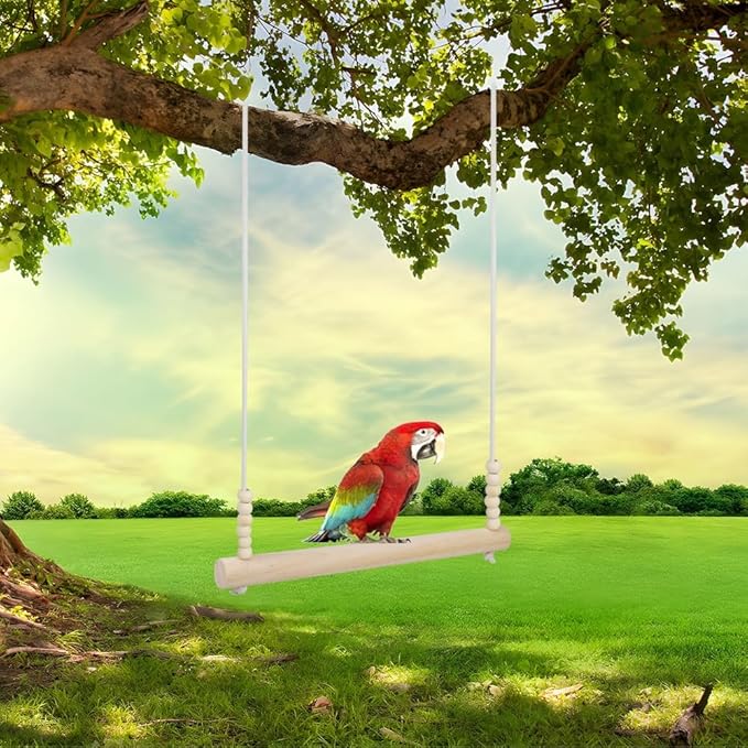 3PCS Chicken Swing, Natural Wood Chicken Toys for Coop, Easy Install Chicken Run Accessories, Adjustable Wood Stand for Hens Poultry Rooster Bird Parrot
