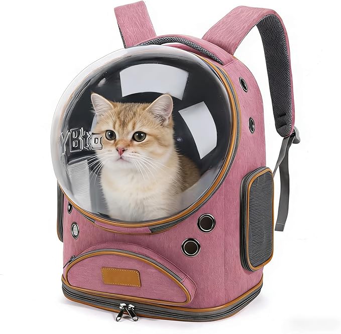 Cat Backpack Carrier, Breathable Cat Carrier Large Space Bubble Pet Backpack for Small Dog and Large cat up to 18lbs, Transparent & Foldable Pet Carrier for Travel Hiking (Pink)