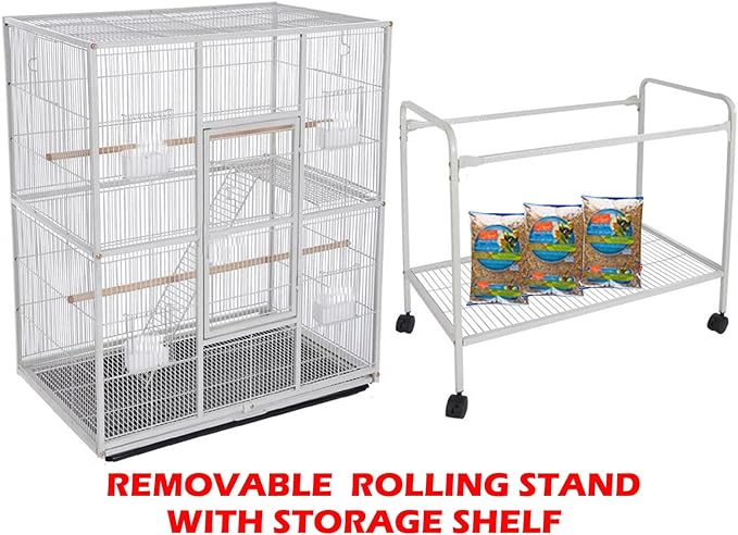 54" Large Wrought Iron Breeding Flight Canary Parakeet Cockatiel Lovebird Finch Cage Side Nesting Doors with Removable Rolling Stand