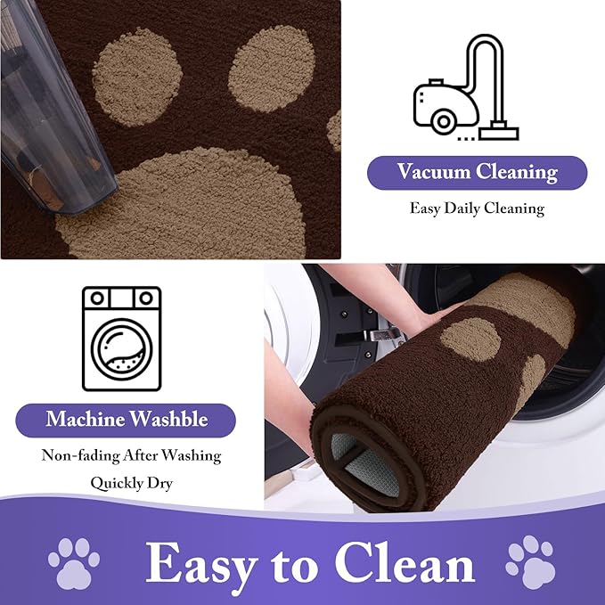 Buganda Dog Door Mat for Muddy Paws, Absorbent Dirt Trapper Non Slip Indoor Doormats, Washable Low-Profile Mat for Mud Dogs, Entryway Carpet for Inside Floor (70x47 Inches, Brown)