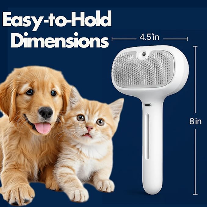 Renu Dog Brush, Renu FreshFur Dog Shower Brush + Bathing Solution, 3 in 1 Self Cleaning Steamy Pet Brushes, Dogs Grooming Tool for Long & Short Hair, Removes Loose Hair Reduces Shedding (White)